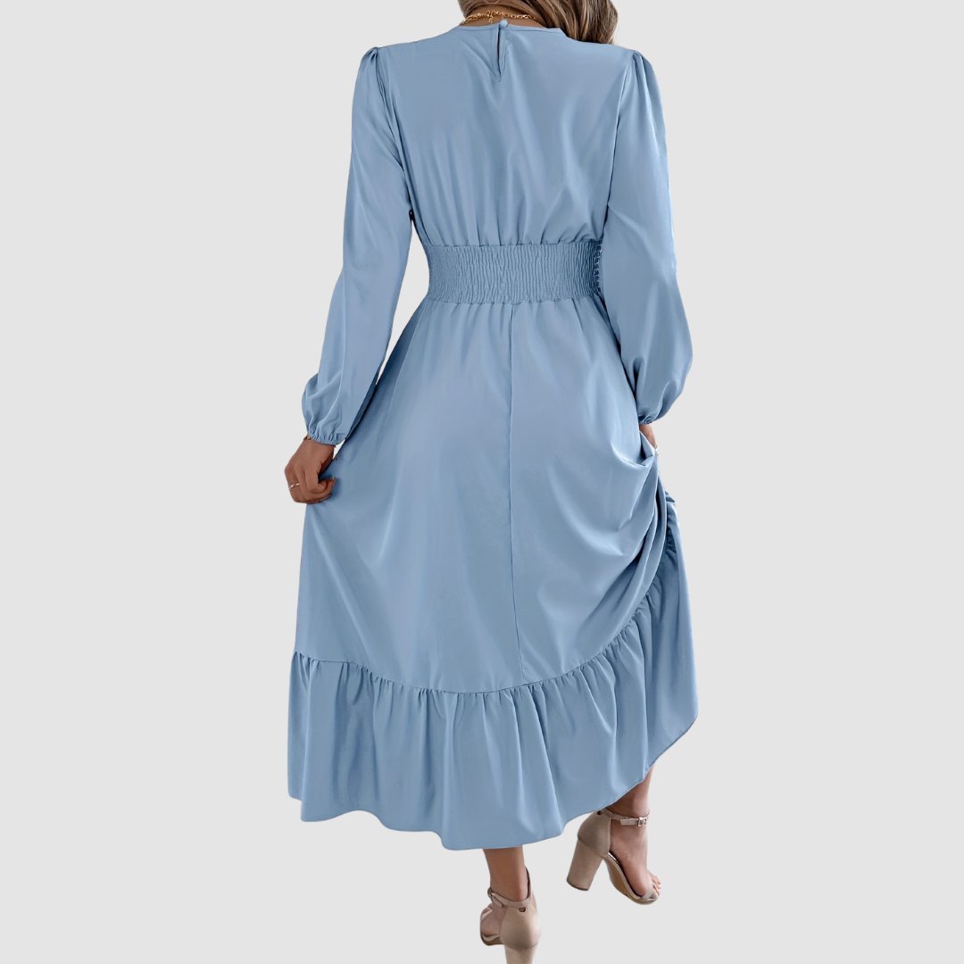 Isola Lane | Robe Midi à Ourlet Volant en Marine