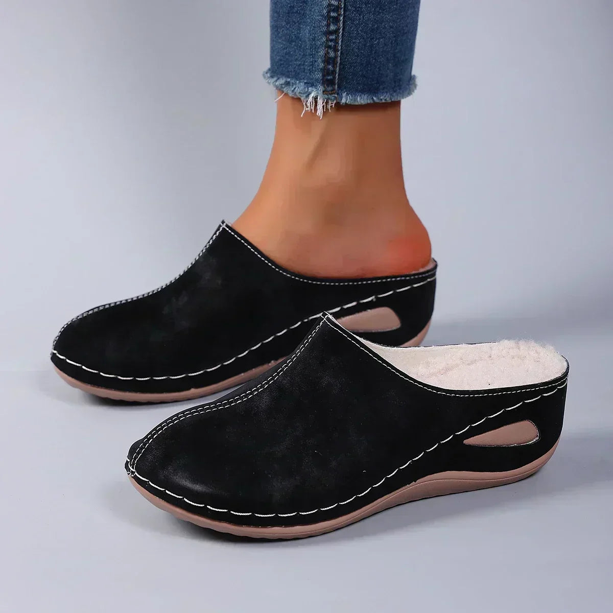 Hortense | Chaussons Ouverts à Intérieur Bouclé