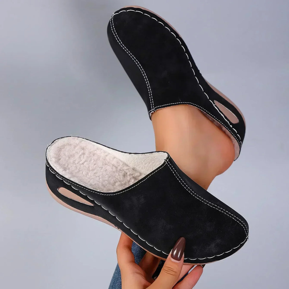 Hortense | Chaussons Ouverts à Intérieur Bouclé