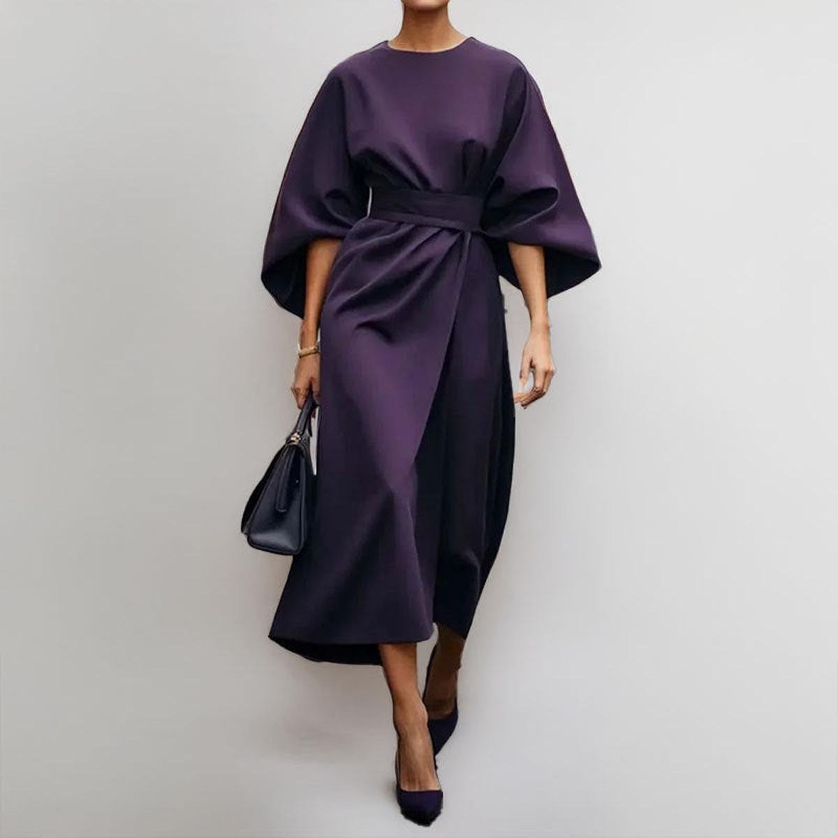 Eldra - Robe Maxi à Manches Papillon en Satin