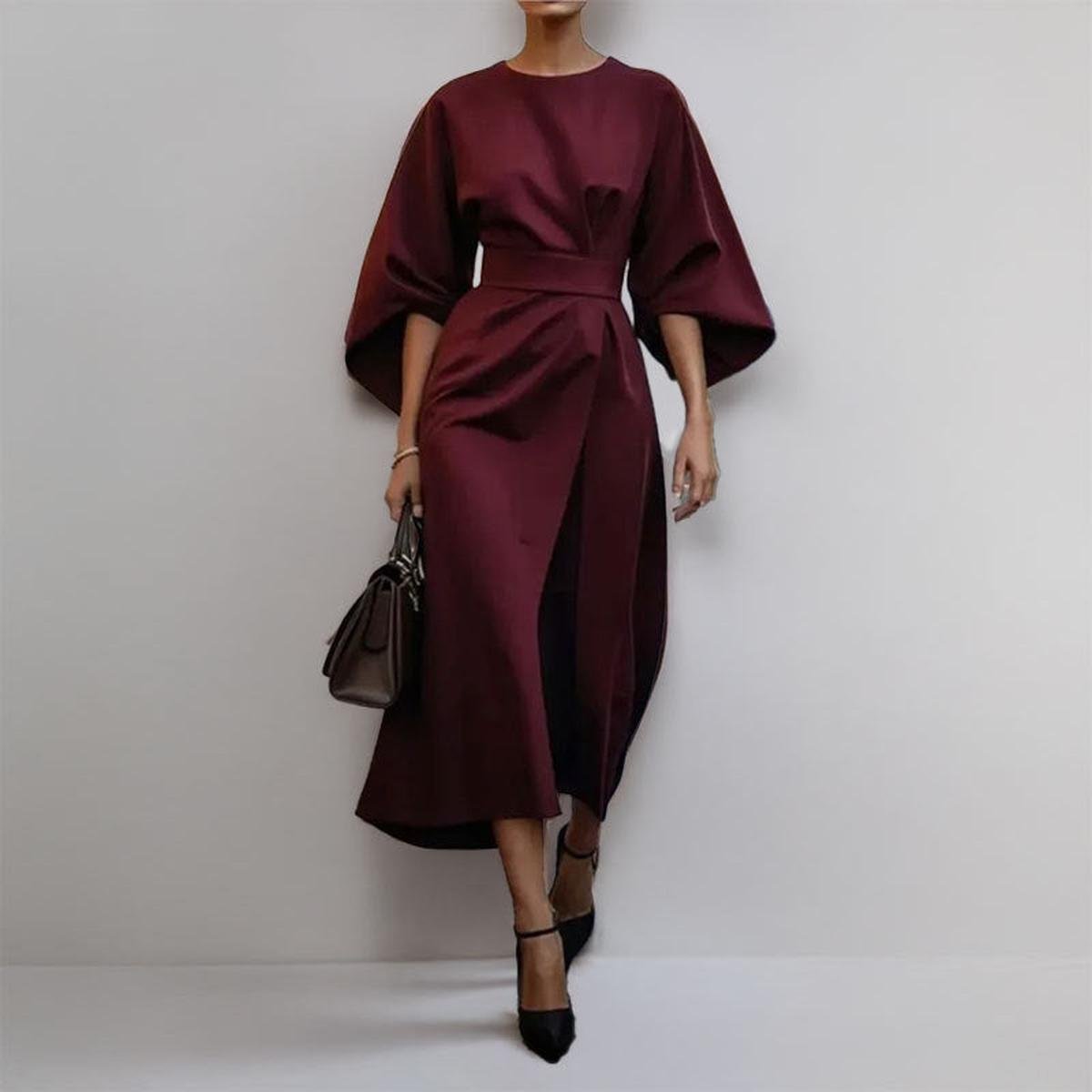 Eldra - Robe Maxi à Manches Papillon en Satin