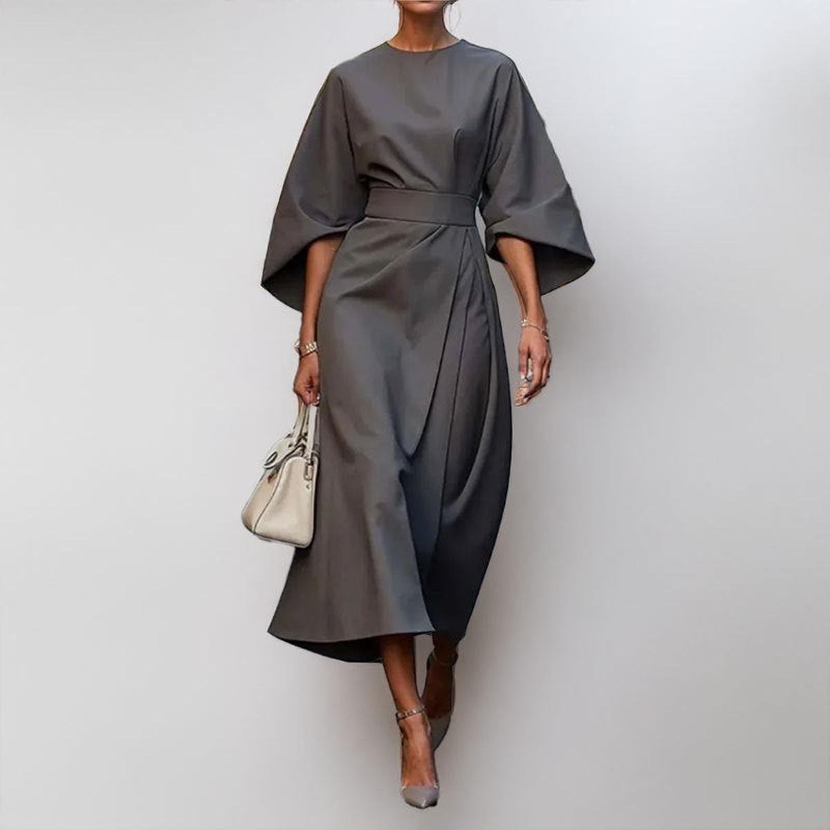 Eldra - Robe Maxi à Manches Papillon en Satin