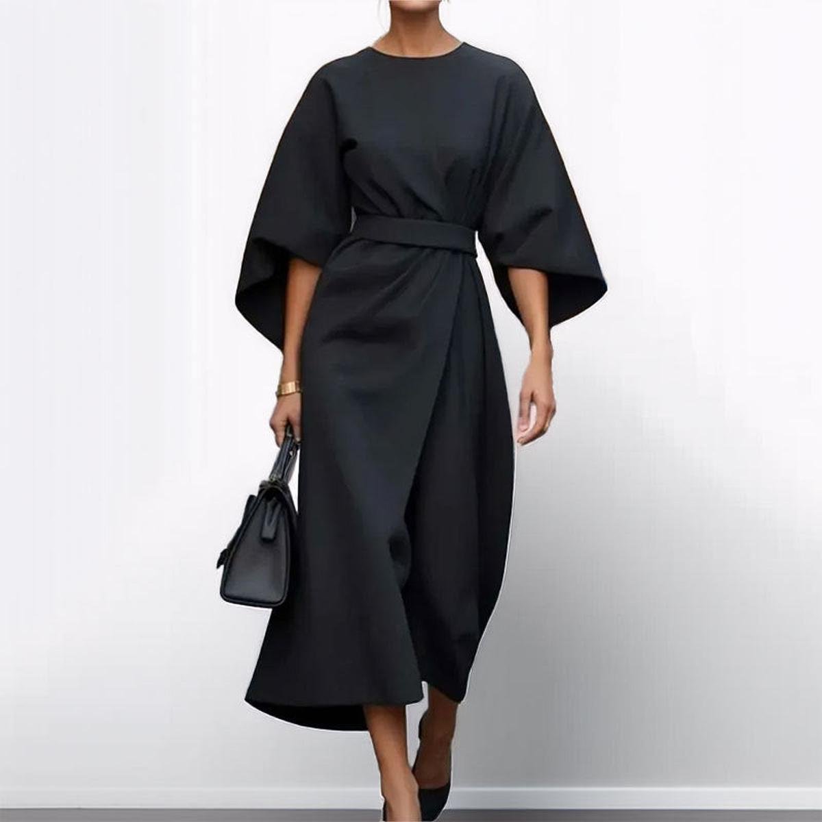 Eldra - Robe Maxi à Manches Papillon en Satin