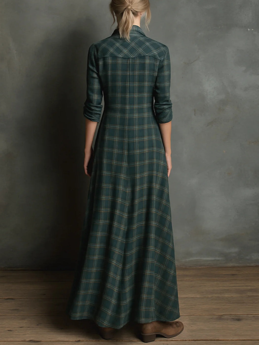 Margaux | Robe Chemisier Longue à Col à Carreaux