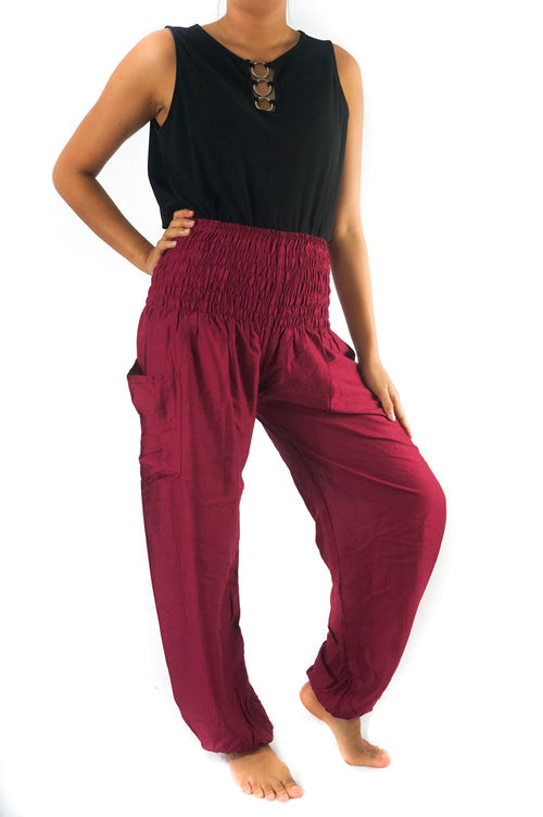 Pantalon Harem Hippie Bordeaux pour Femme – Look Boho Tendance