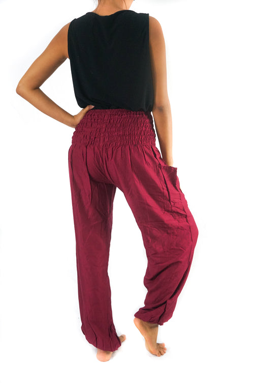 Pantalon Harem Hippie Bordeaux pour Femme – Look Boho Tendance