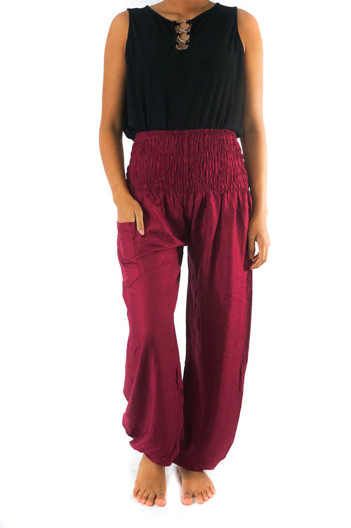 Pantalon Harem Hippie Bordeaux pour Femme – Look Boho Tendance