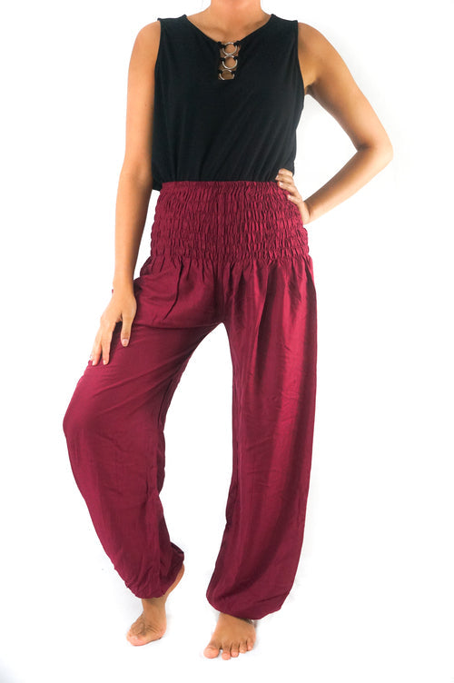 Pantalon Harem Hippie Bordeaux pour Femme – Look Boho Tendance