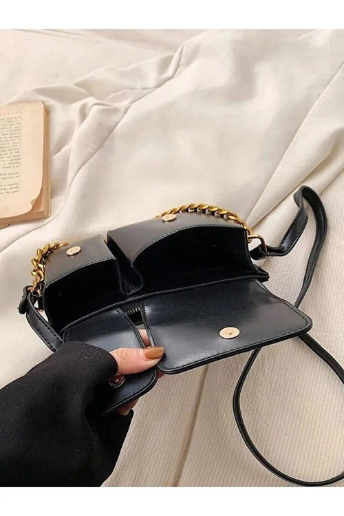 Sac baguette noir pour femme – sac à bandoulière élégant avec accessoire écureuil