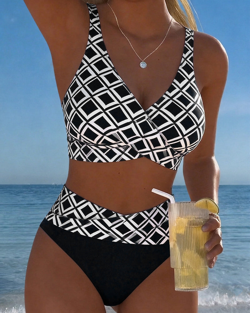 Camille | Maillot de bain croisé à motif diamant