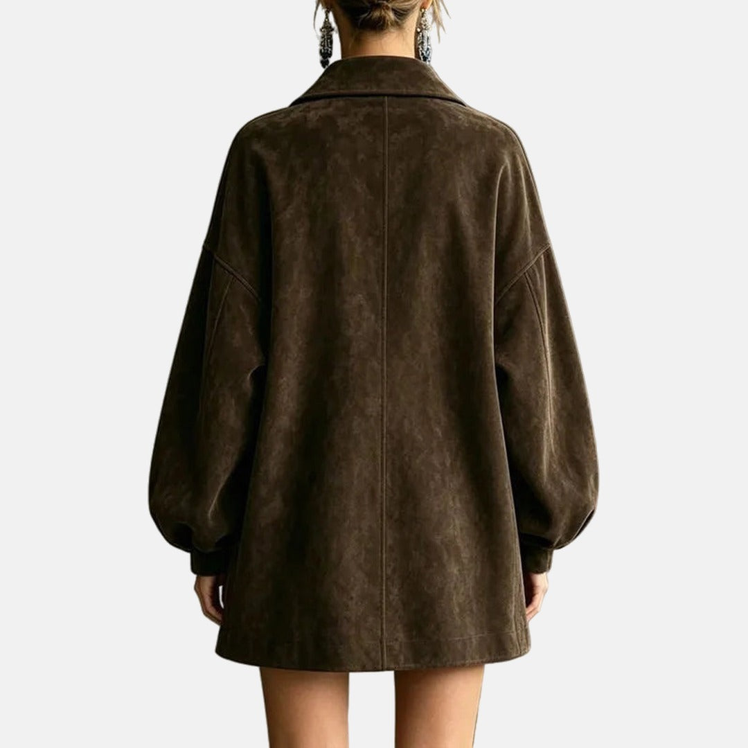 Amelia | Manteau Effet Daim à Boutons Dorés