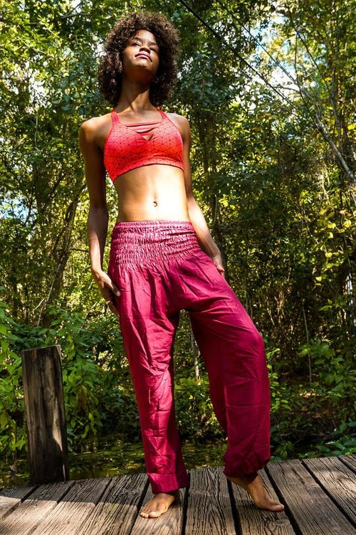 Pantalon Harem Hippie Bordeaux pour Femme – Look Boho Tendance