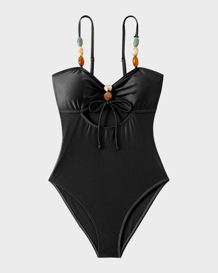 Maillot de bain élégant en satin avec perles décoratives et découpes tendance