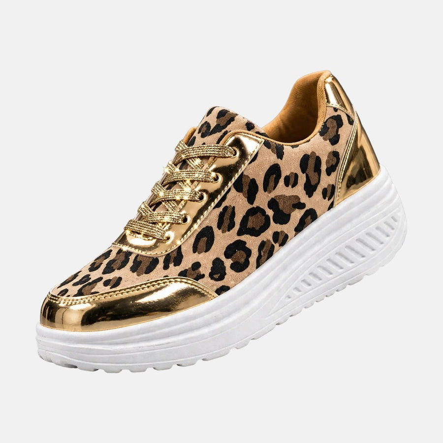 Solange | Baskets compensées léopard et or