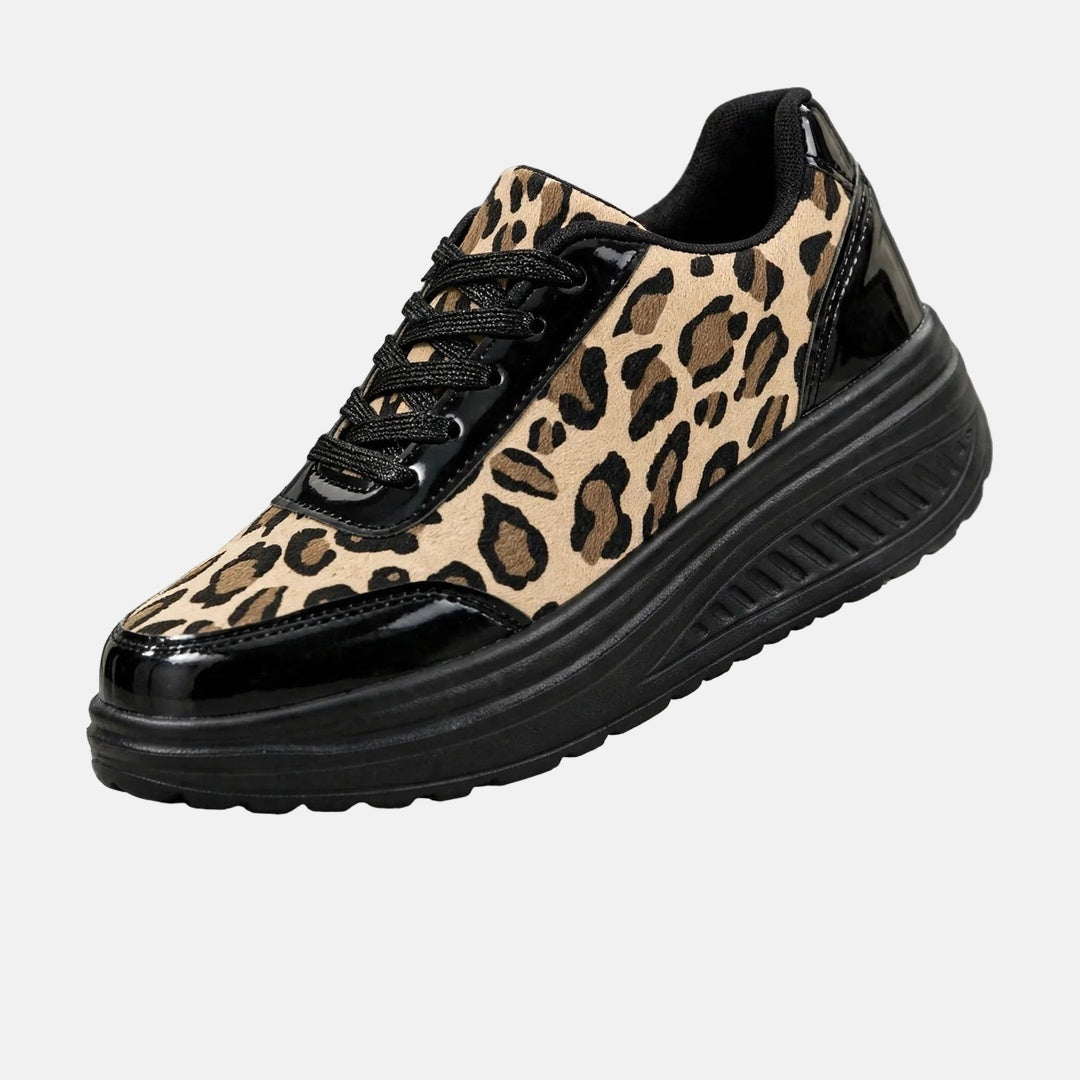 Solange | Baskets compensées léopard et or