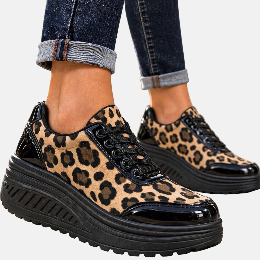Solange | Baskets compensées léopard et or