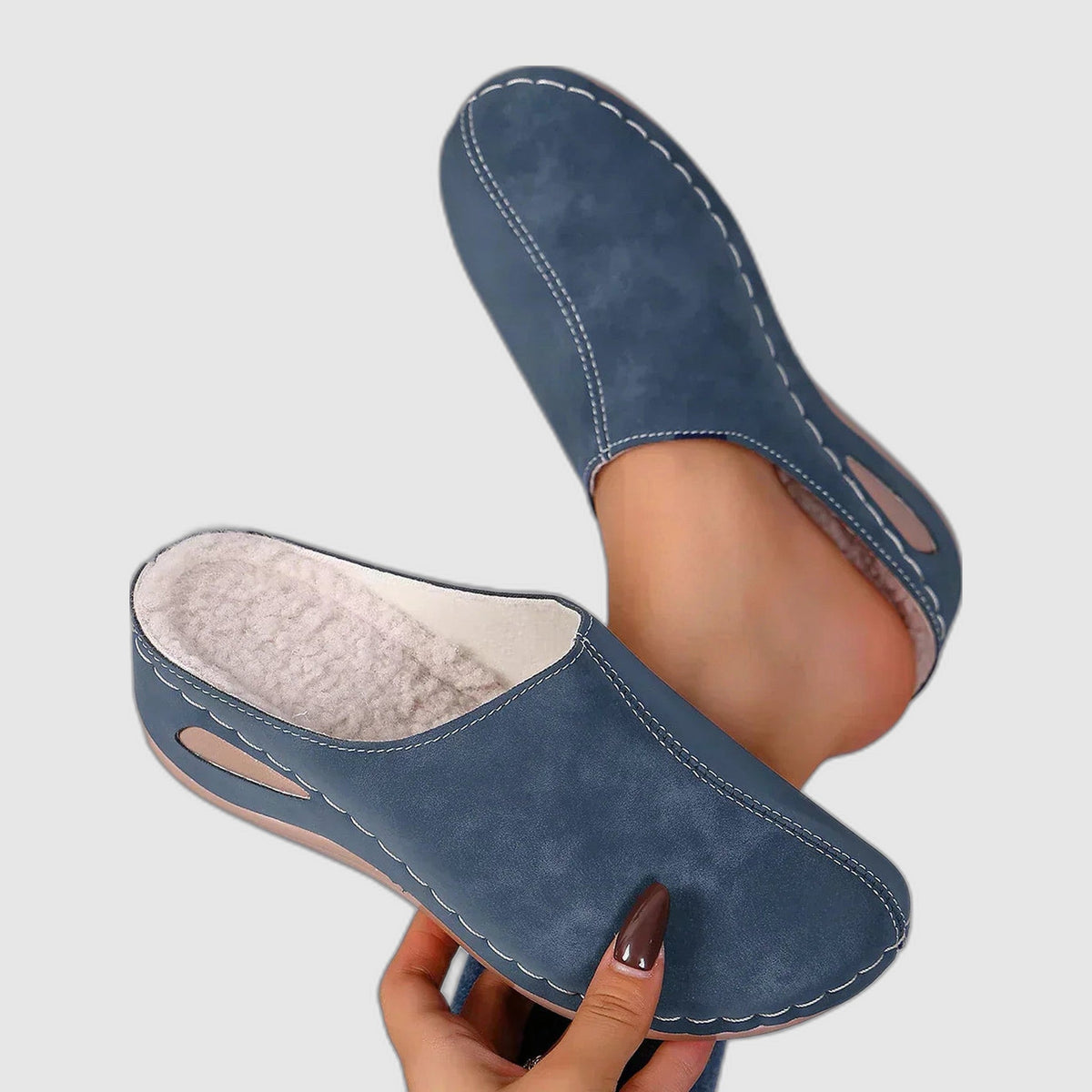 Hortense | Chaussons Ouverts à Intérieur Bouclé