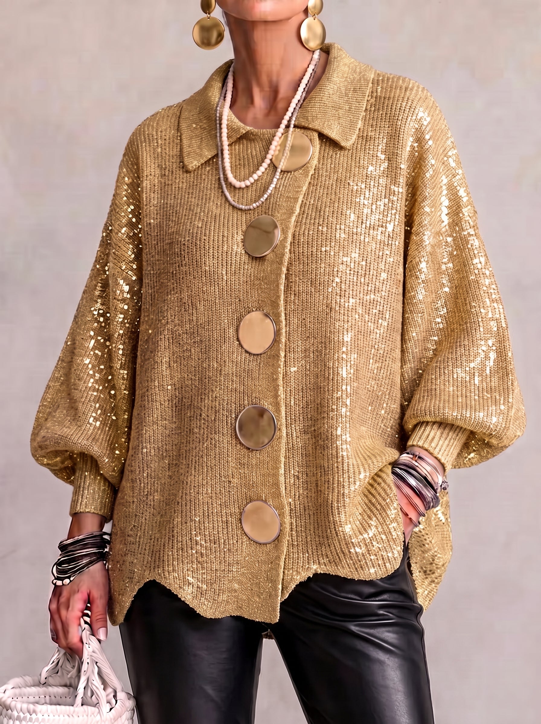 Isadora | Cardigan Oversize à Col avec Gros Boutons Métalliques
