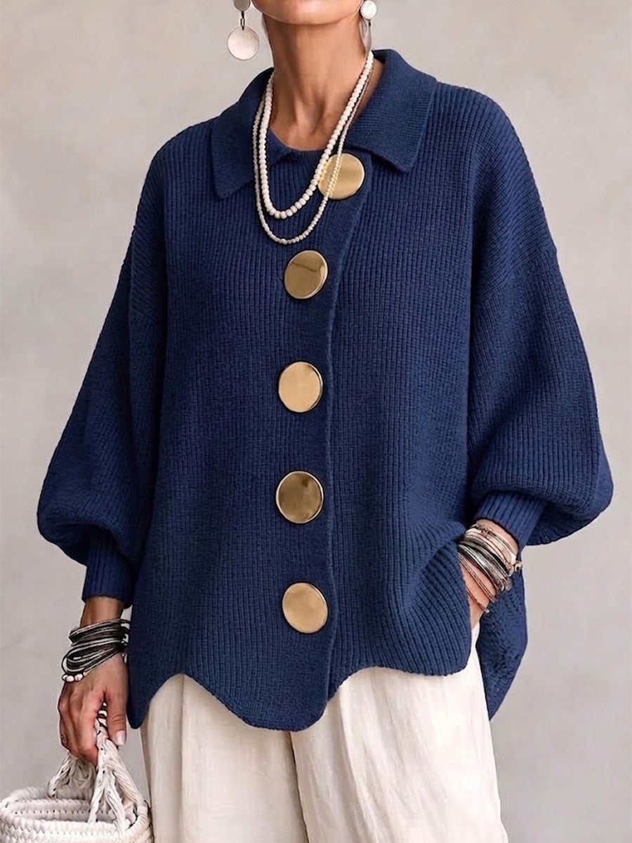 Isadora | Cardigan Oversize à Col avec Gros Boutons Métalliques