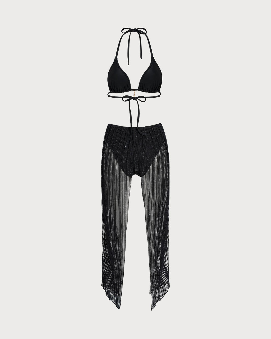 Ensemble de bikini triangle noir à nouer autour du cou avec cordon de serrage