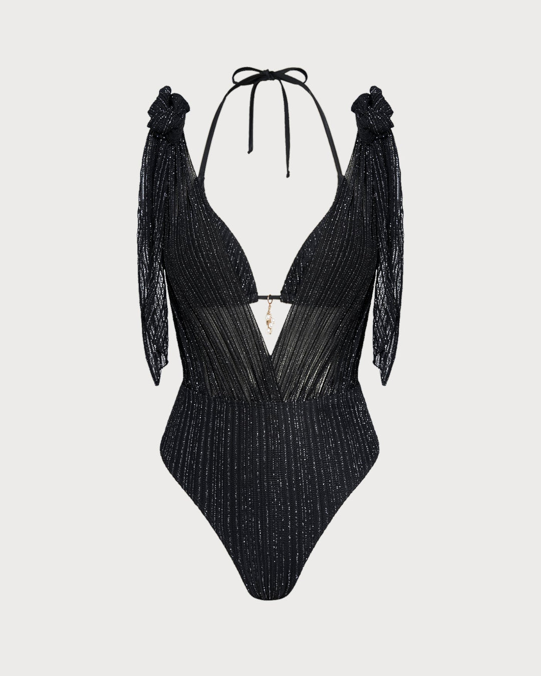 Ensemble de bikini triangle noir à nouer autour du cou avec cordon de serrage
