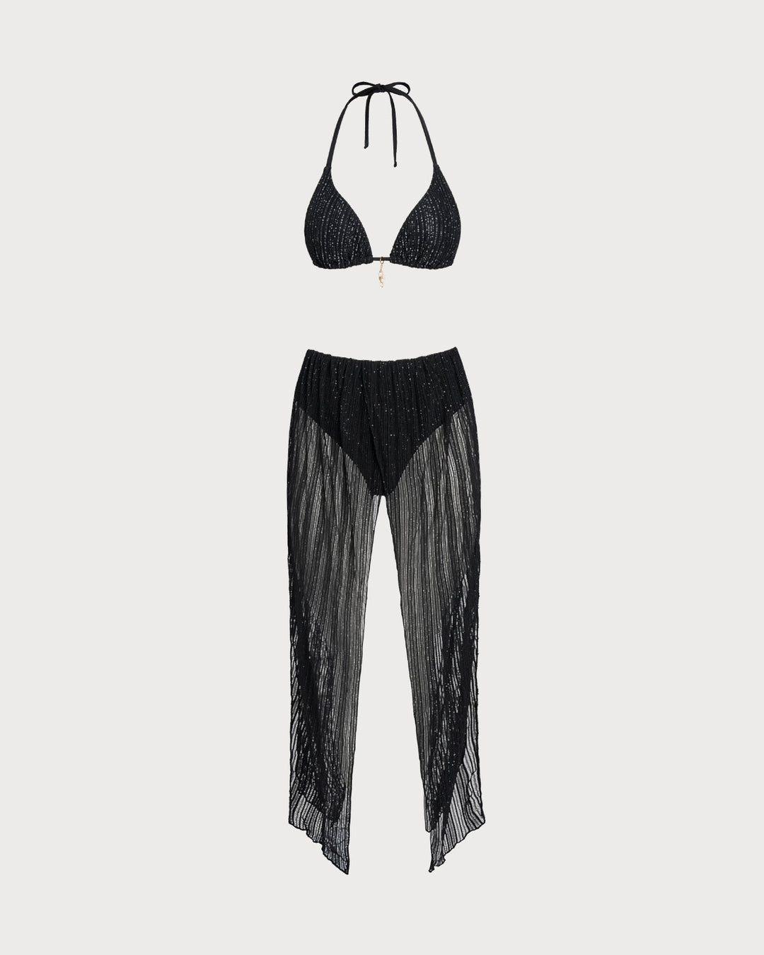 Ensemble de bikini triangle noir à nouer autour du cou avec cordon de serrage
