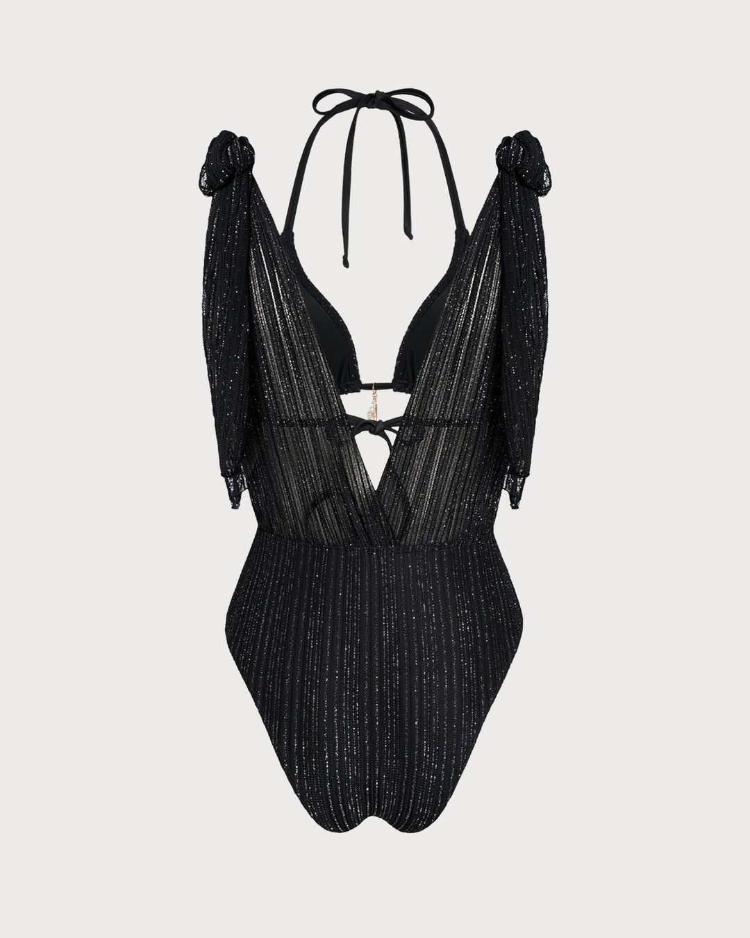 Ensemble de bikini triangle noir à nouer autour du cou avec cordon de serrage