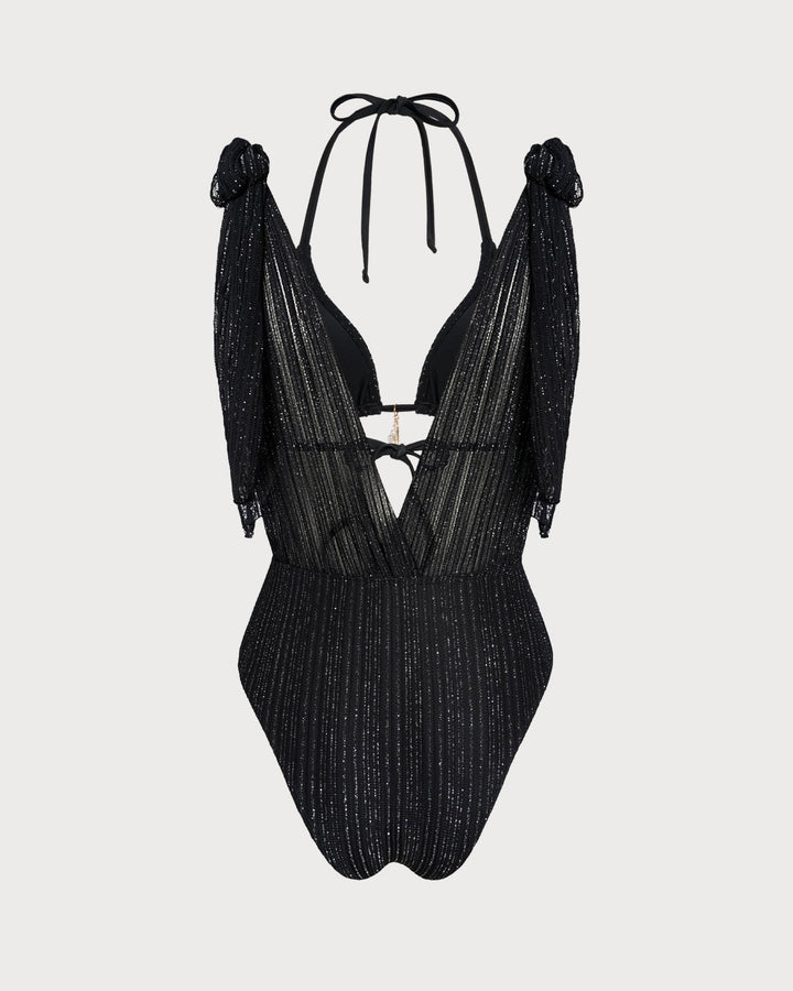 Ensemble de bikini triangle noir à nouer autour du cou avec cordon de serrage