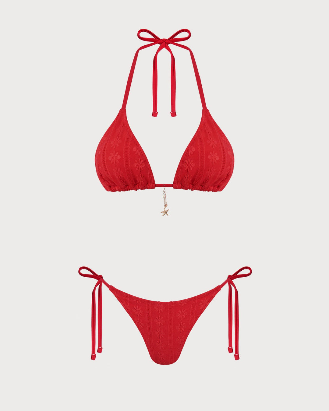 Ensemble de bikini rouge en tissu jacquard à nouer autour du cou avec cordon de serrage