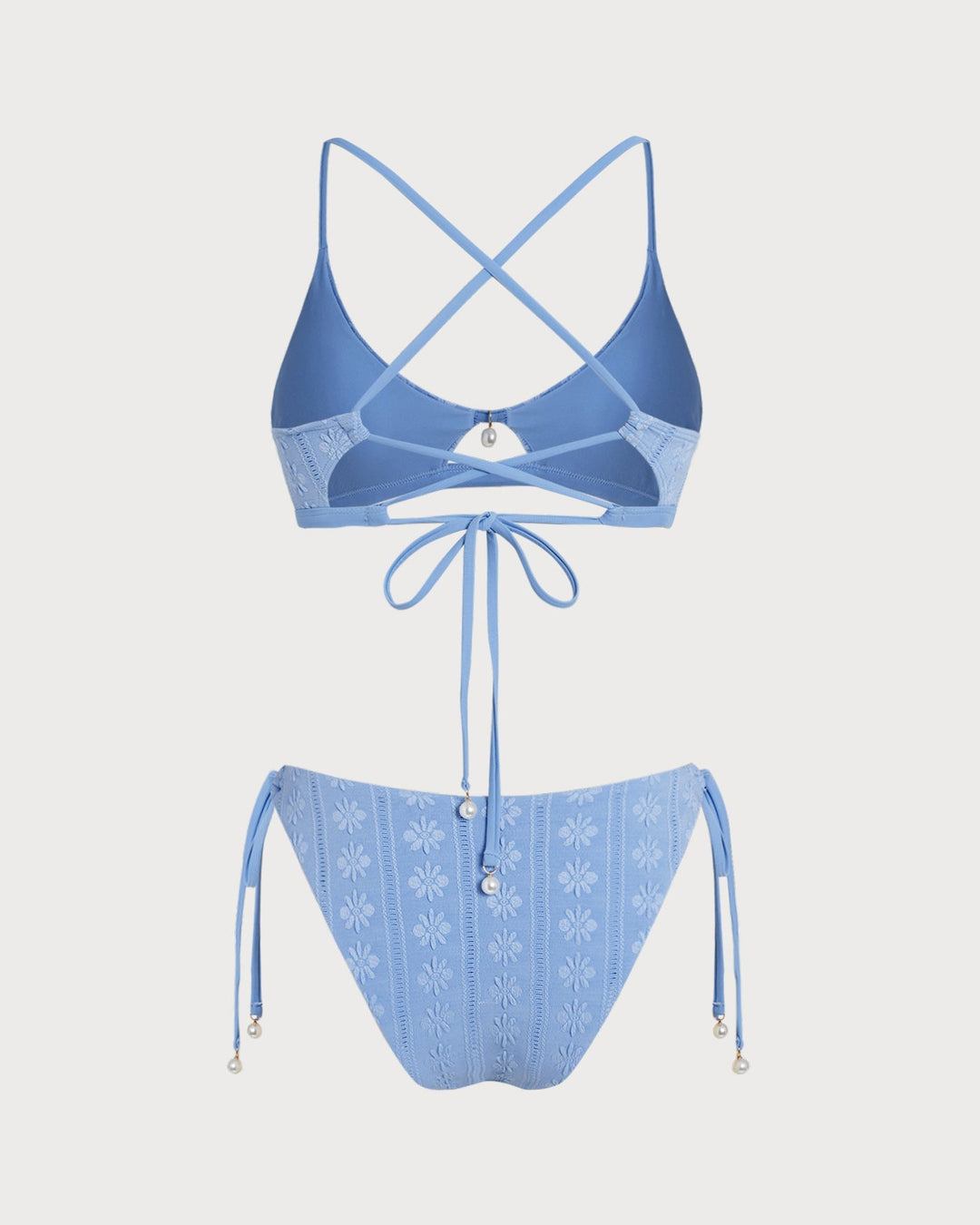 Ensemble de bikini triangle bleu à motif floral avec encolure en U