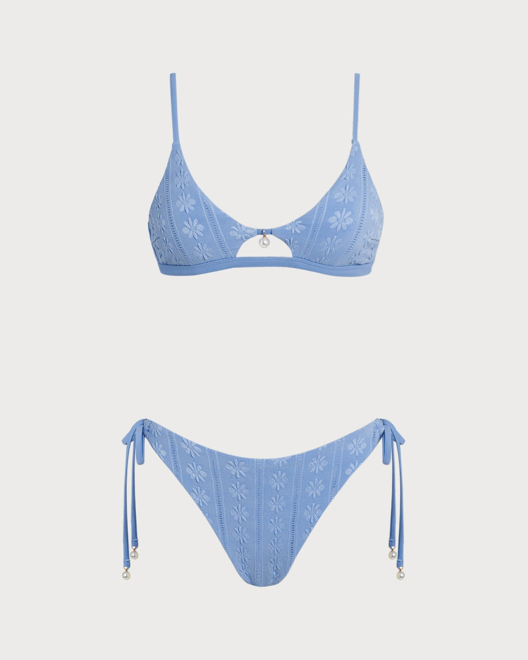 Ensemble de bikini triangle bleu à motif floral avec encolure en U