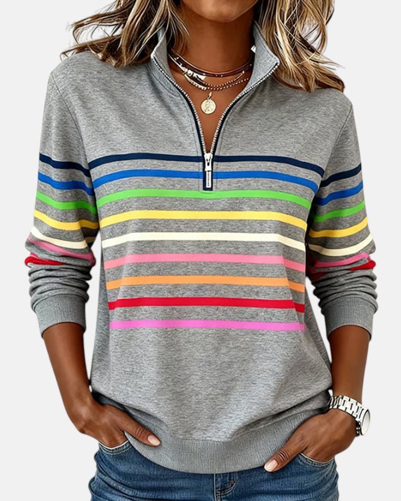 Jeanette | Sweat-shirt Rayé à Col Zippé