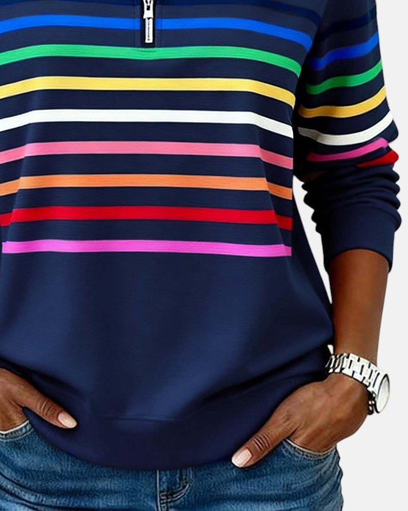 Jeanette | Sweat-shirt Rayé à Col Zippé