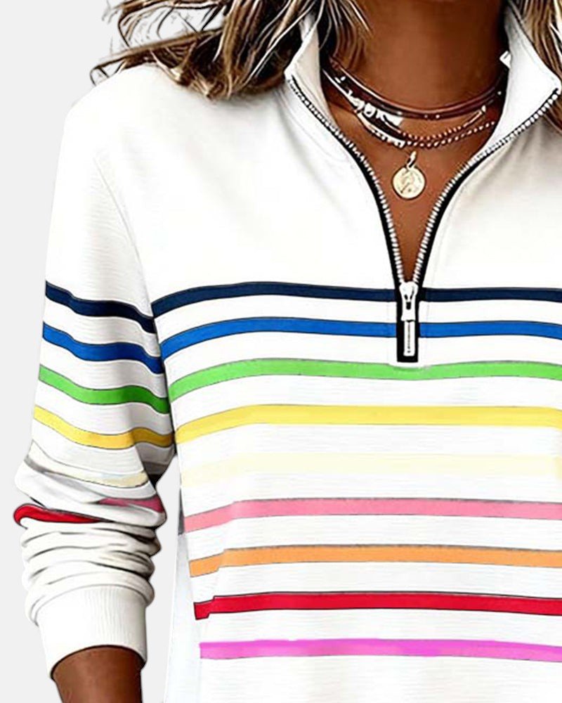 Jeanette | Sweat-shirt Rayé à Col Zippé