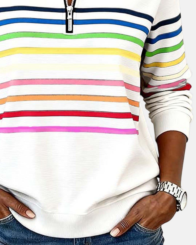 Jeanette | Sweat-shirt Rayé à Col Zippé
