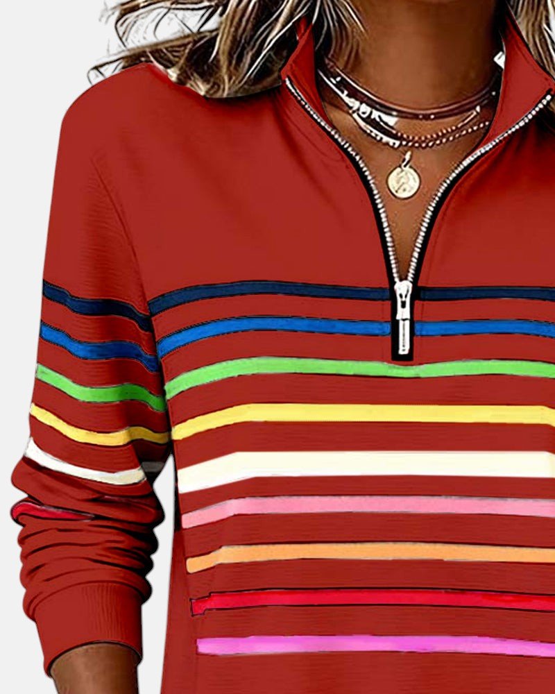 Jeanette | Sweat-shirt Rayé à Col Zippé