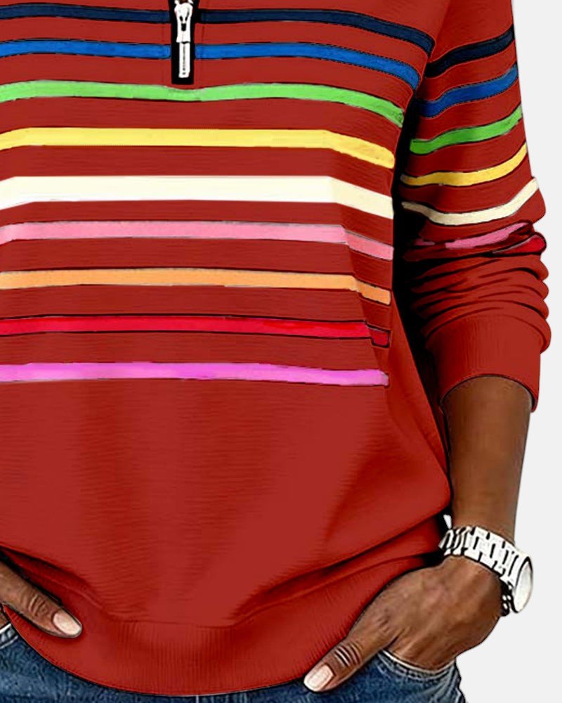 Jeanette | Sweat-shirt Rayé à Col Zippé