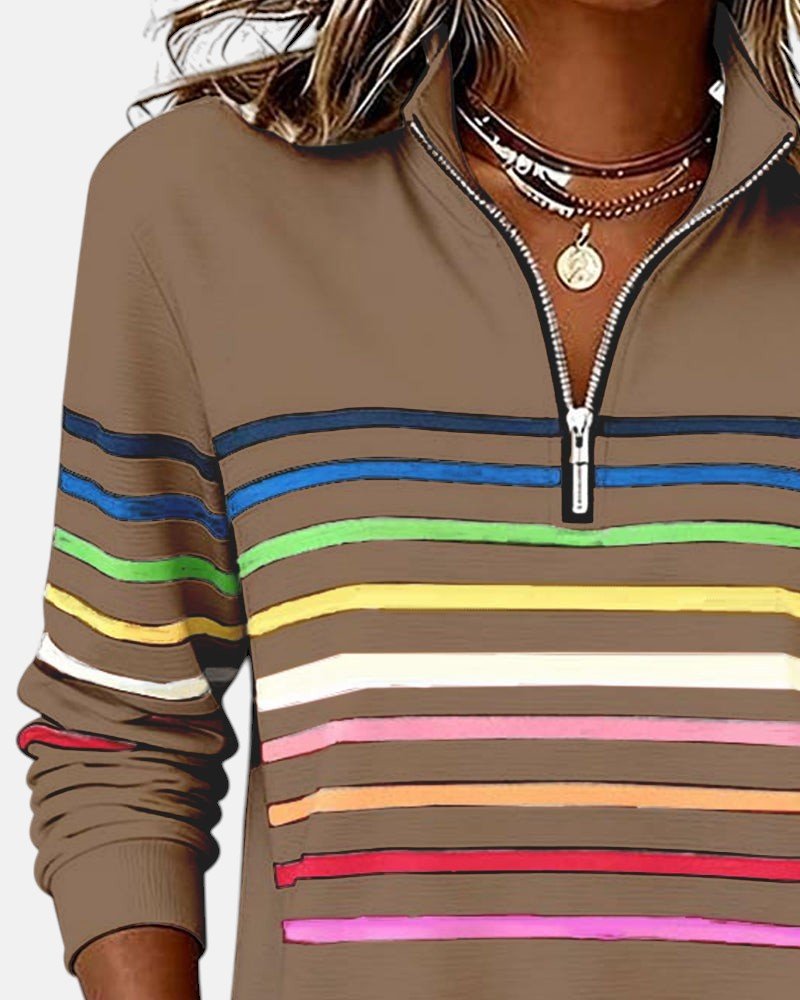 Jeanette | Sweat-shirt Rayé à Col Zippé