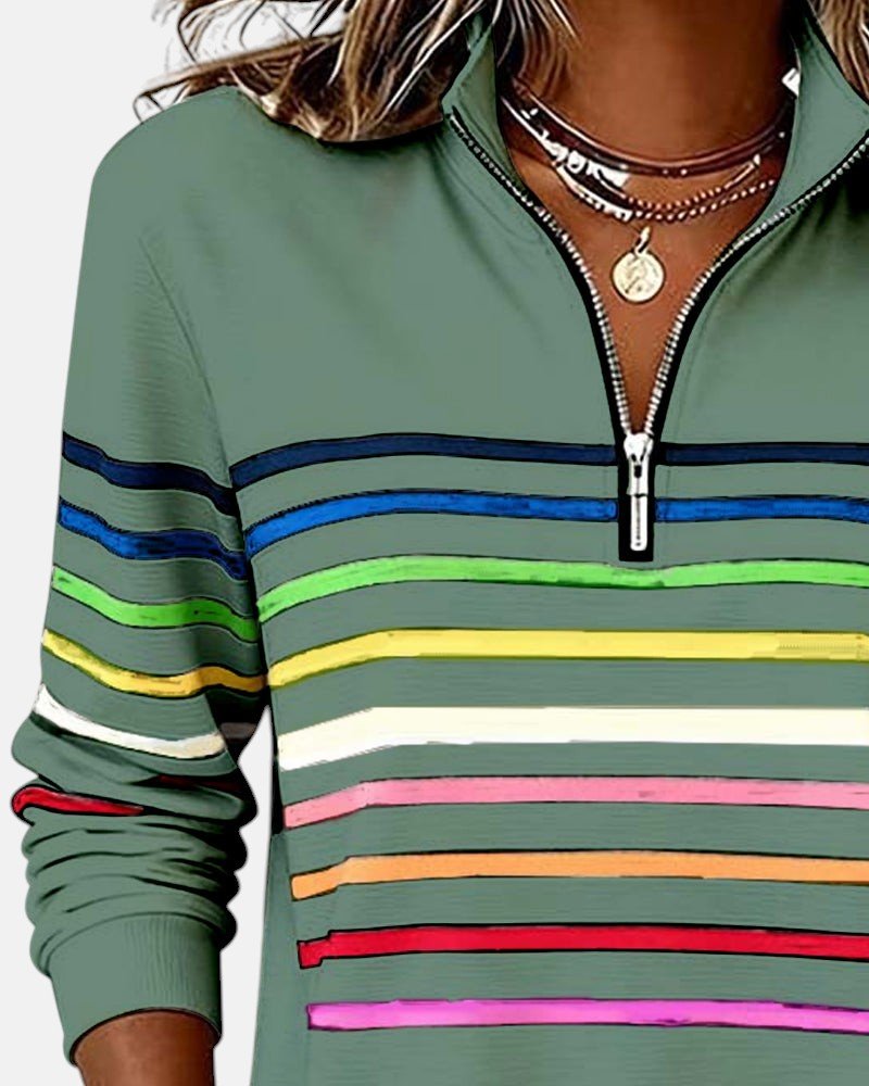 Jeanette | Sweat-shirt Rayé à Col Zippé