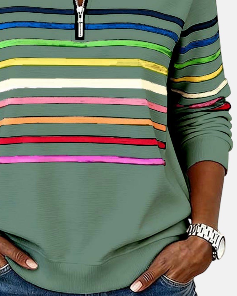 Jeanette | Sweat-shirt Rayé à Col Zippé