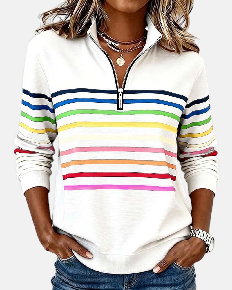 Jeanette | Sweat-shirt Rayé à Col Zippé