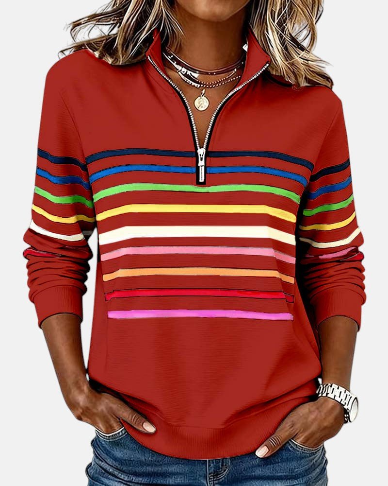 Jeanette | Sweat-shirt Rayé à Col Zippé