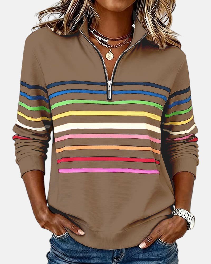 Jeanette | Sweat-shirt Rayé à Col Zippé