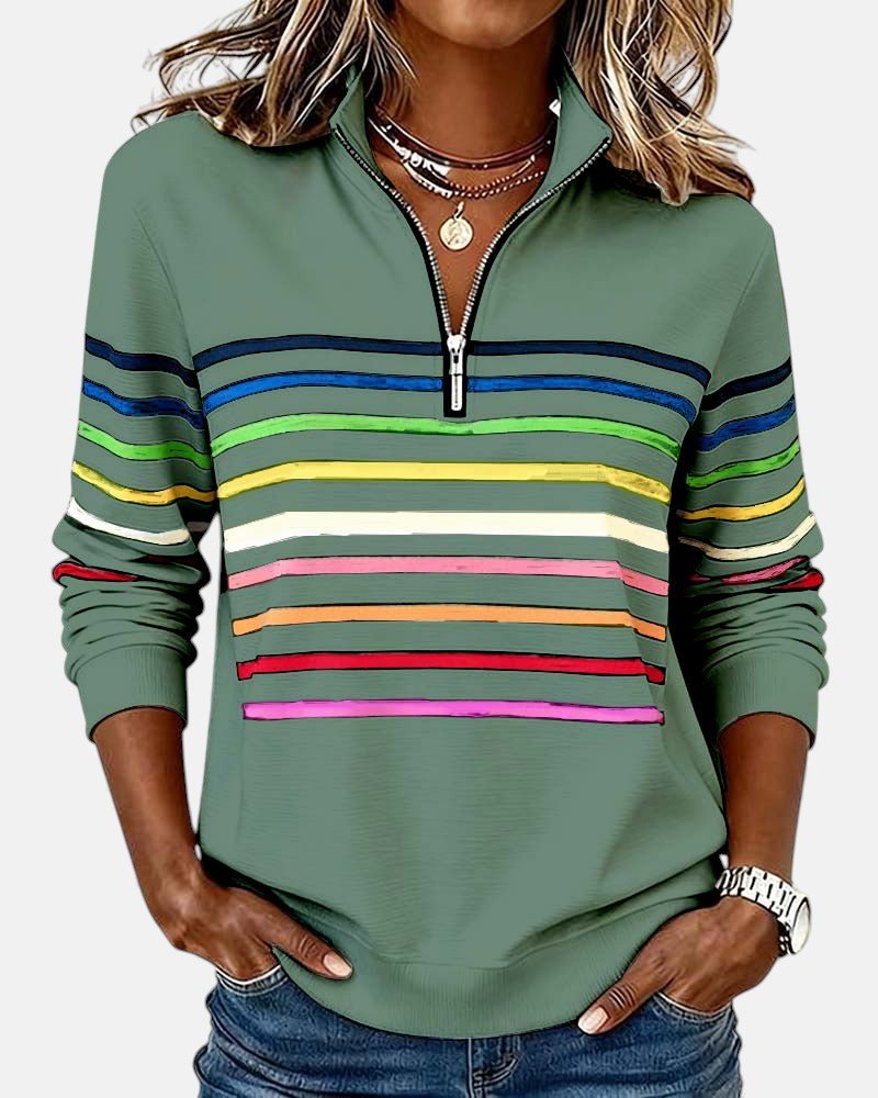 Jeanette | Sweat-shirt Rayé à Col Zippé