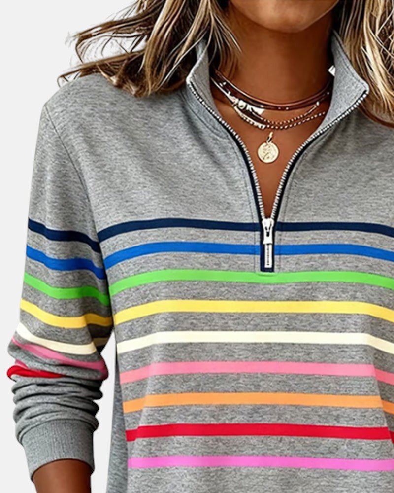 Jeanette | Sweat-shirt Rayé à Col Zippé