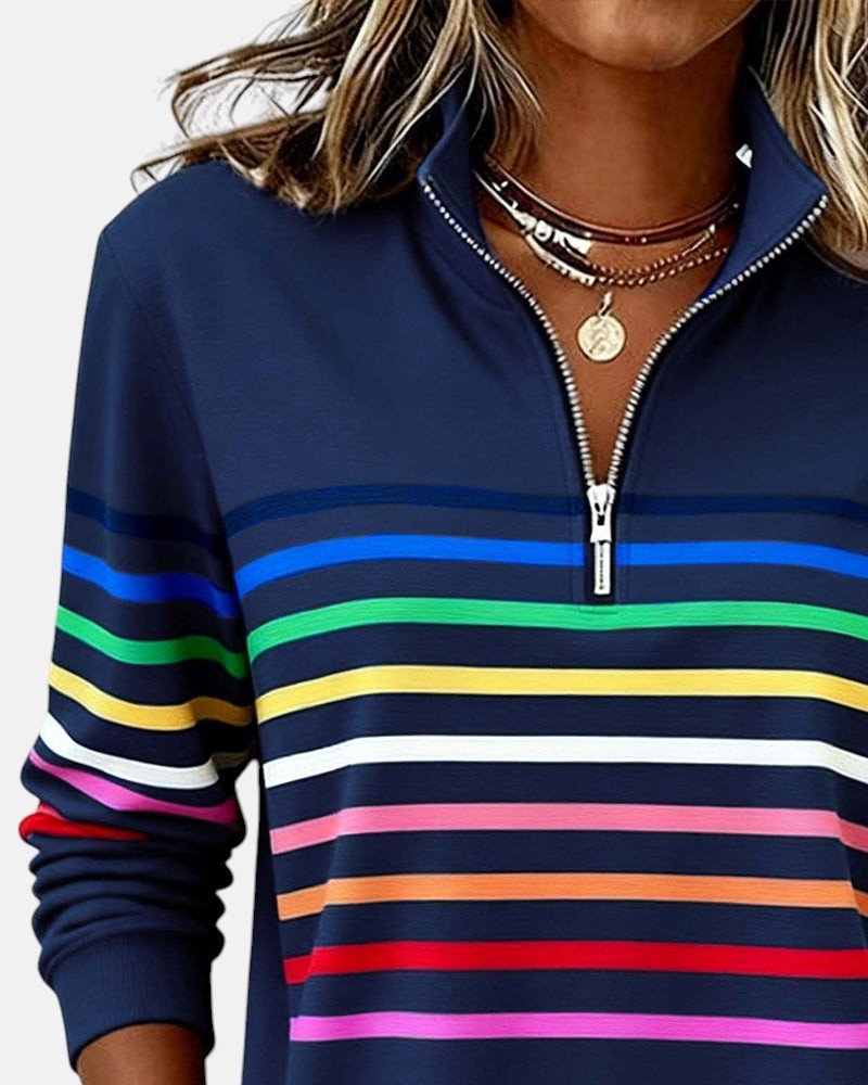 Jeanette | Sweat-shirt Rayé à Col Zippé